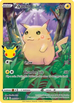 Pikachu Pokemon card from Celebrations, card number 5