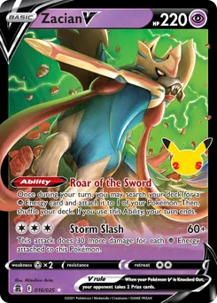 Zacian V Pokemon card from Celebrations, card number 16