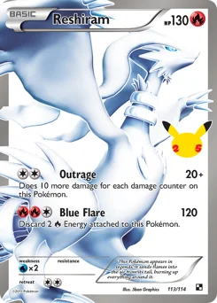 Reshiram Pokemon card from Celebrations: Classic Collection, card number 113