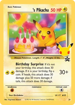 _____'s Pikachu Pokemon card from Celebrations: Classic Collection, card number 24
