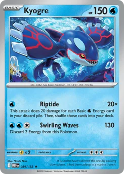 Kyogre Pokemon card from Mega Evolution, card number 34