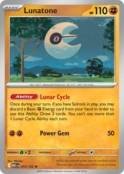 Lunatone Pokemon card from Mega Evolution, card number 74