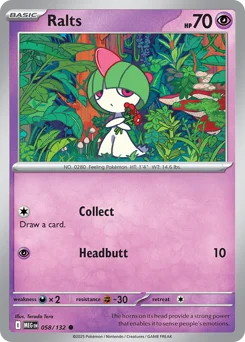 Ralts Pokemon card from Mega Evolution, card number 58