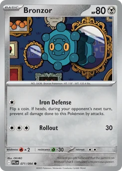 Bronzor Pokemon card from Phantasmal Flames, card number 71