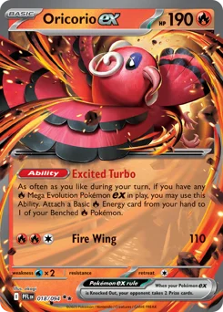 Oricorio ex Pokemon card from Phantasmal Flames, card number 18