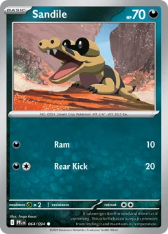 Sandile Pokemon card from Phantasmal Flames, card number 64