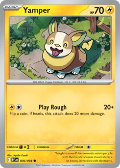 Yamper Pokemon card from Phantasmal Flames, card number 30