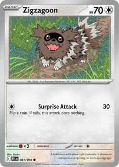 Zigzagoon Pokemon card from Phantasmal Flames, card number 81