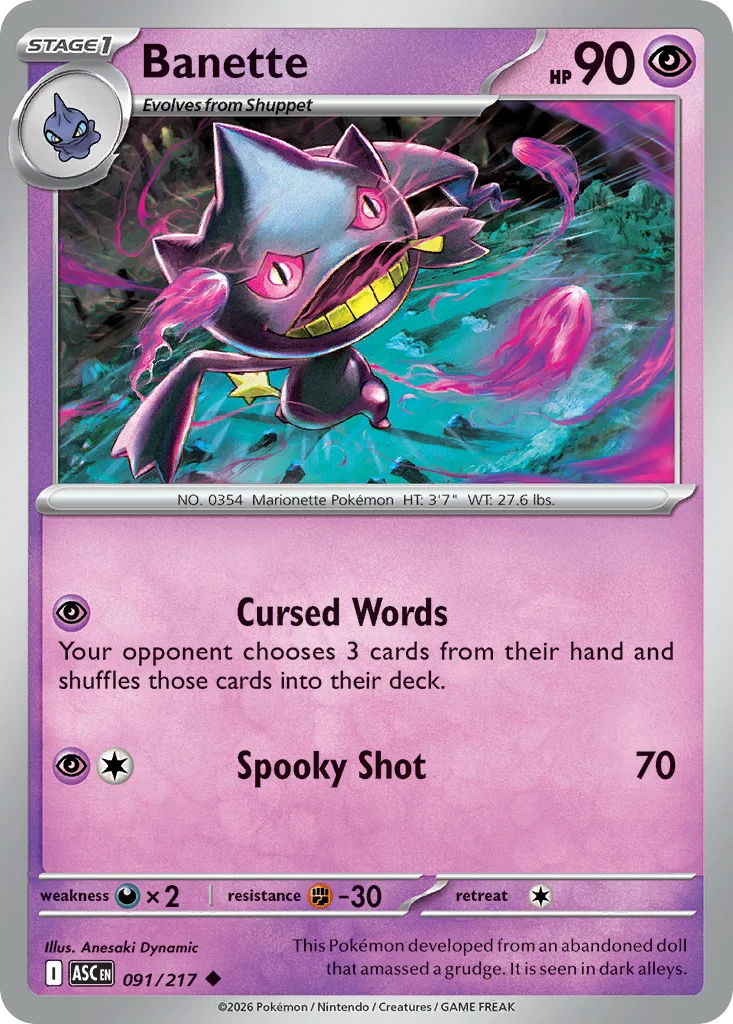 Banette Pokemon card from Ascended Heroes, card number 91