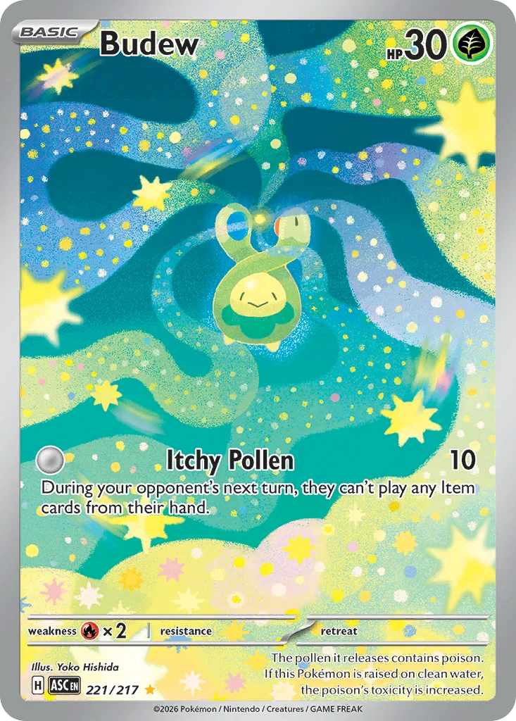 Budew Pokemon card from Ascended Heroes, card number 221