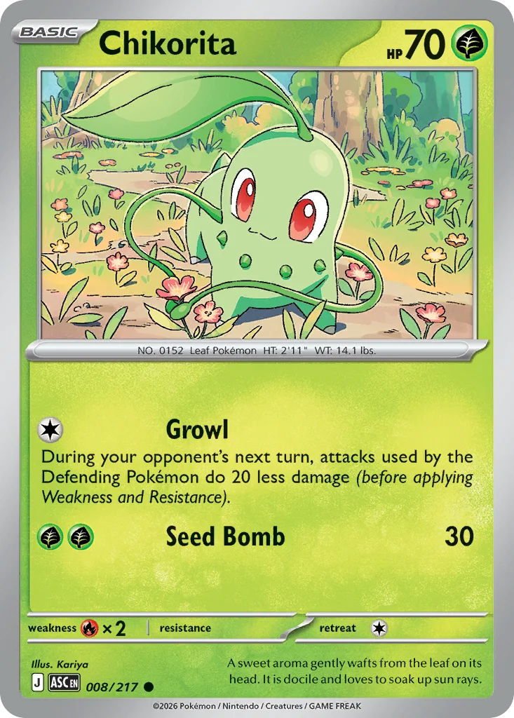 Chikorita Pokemon card from Ascended Heroes, card number 8