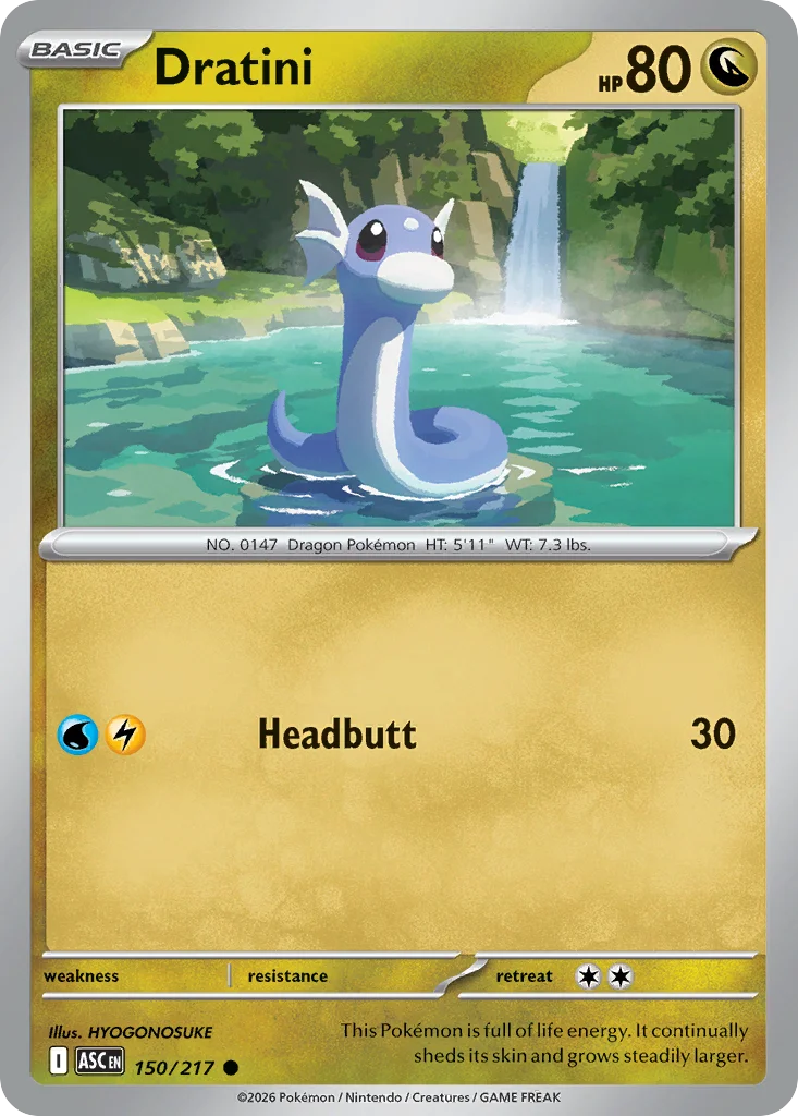 Dratini Pokemon card from Ascended Heroes, card number 150