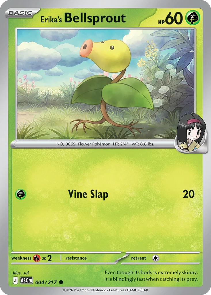 Erika's Bellsprout Pokemon card from Ascended Heroes, card number 4