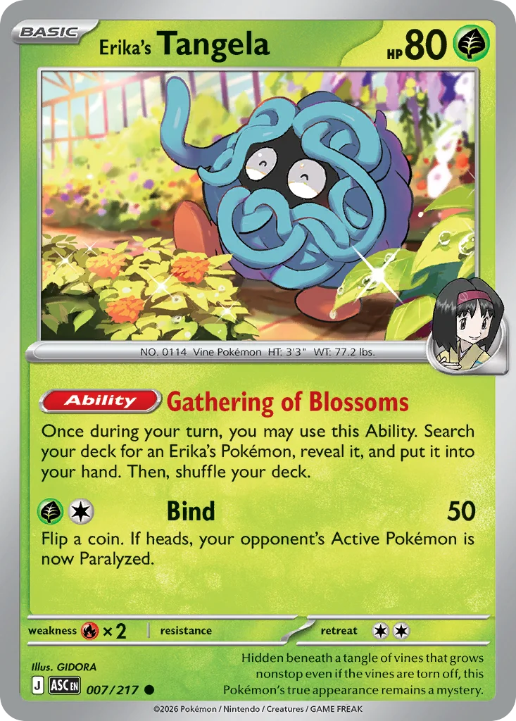 Erika's Tangela Pokemon card from Ascended Heroes, card number 7