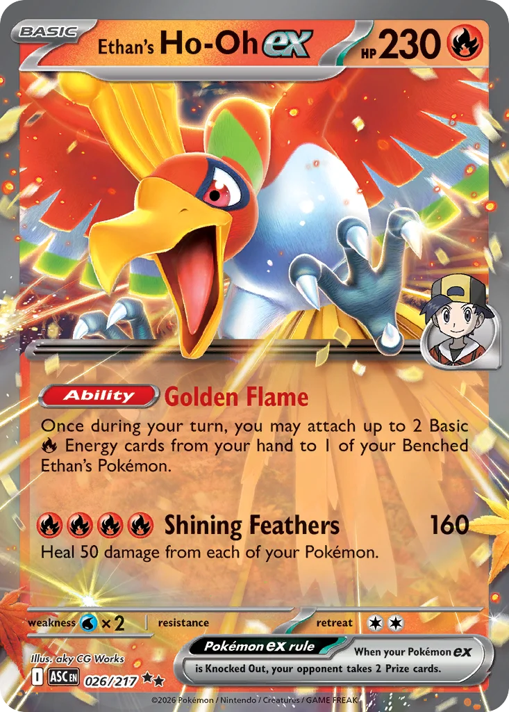 Ethan's Ho-Oh ex Pokemon card from Ascended Heroes, card number 26