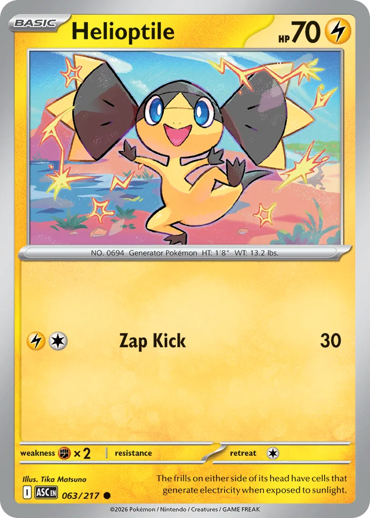 Helioptile Pokemon card from Ascended Heroes, card number 63