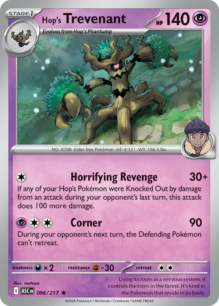Hop's Trevenant Pokemon card from Ascended Heroes, card number 96