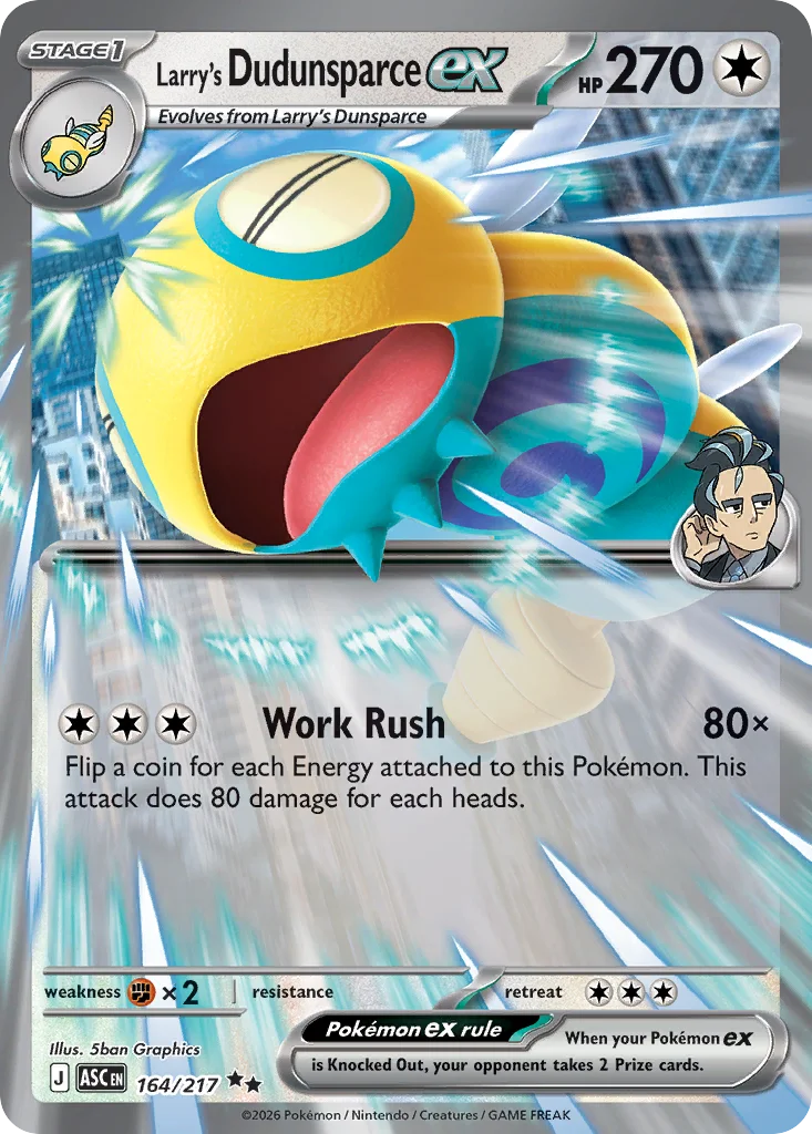 Larry's Dudunsparce ex Pokemon card from Ascended Heroes, card number 164