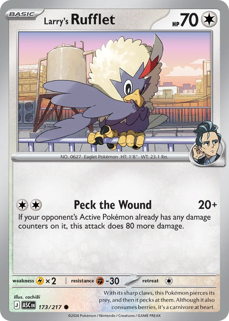 Larry's Rufflet Pokemon card from Ascended Heroes, card number 173