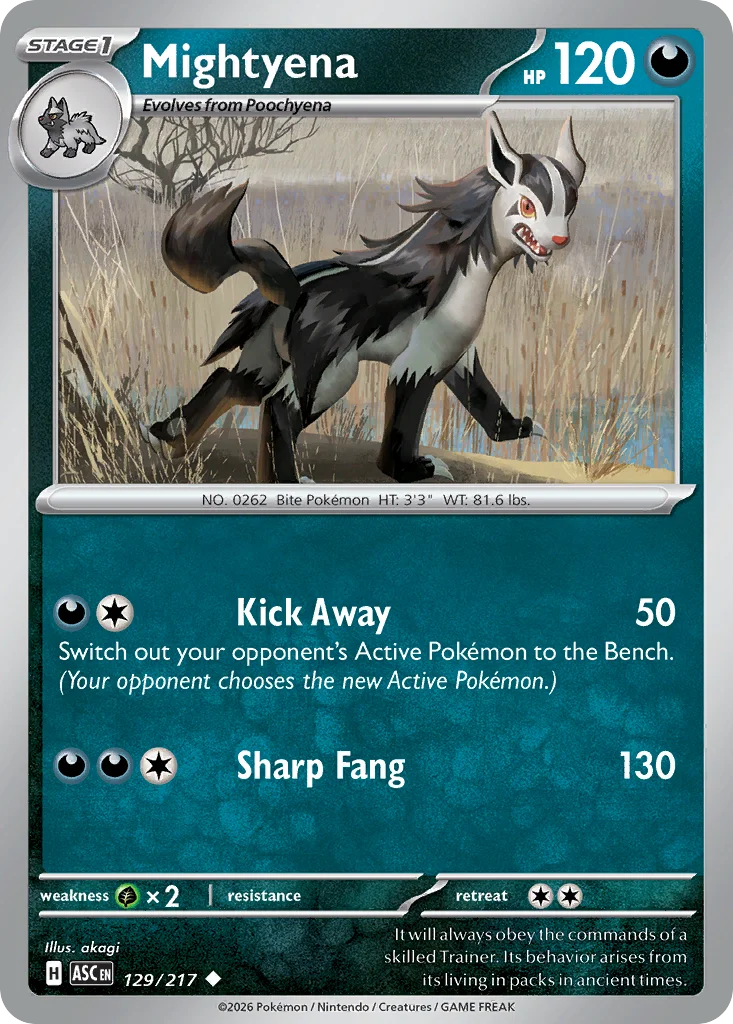 Mightyena Pokemon card from Ascended Heroes, card number 129