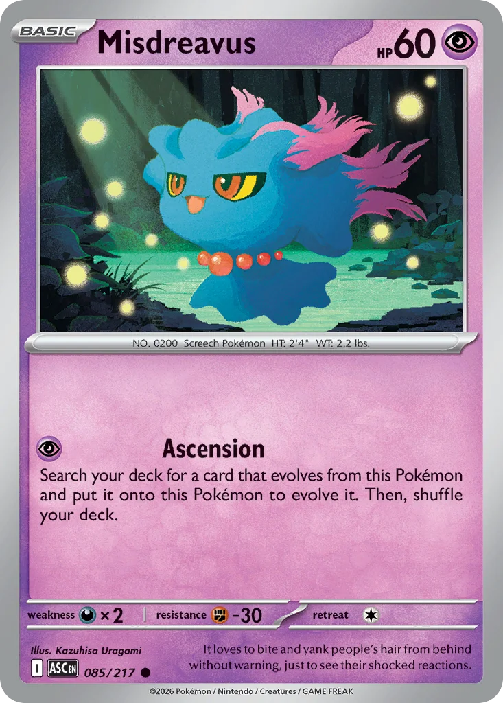 Misdreavus Pokemon card from Ascended Heroes, card number 85