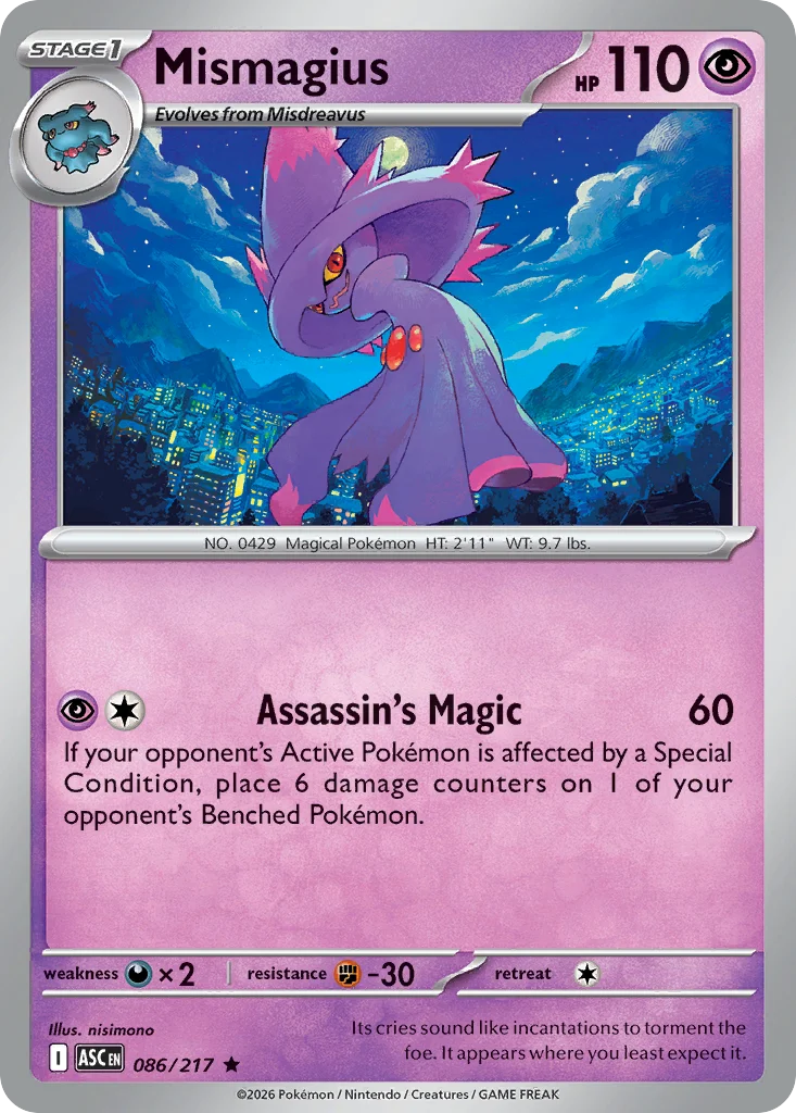 Mismagius Pokemon card from Ascended Heroes, card number 86