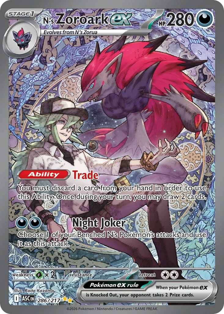 N's Zoroark ex Pokemon card from Ascended Heroes, card number 286