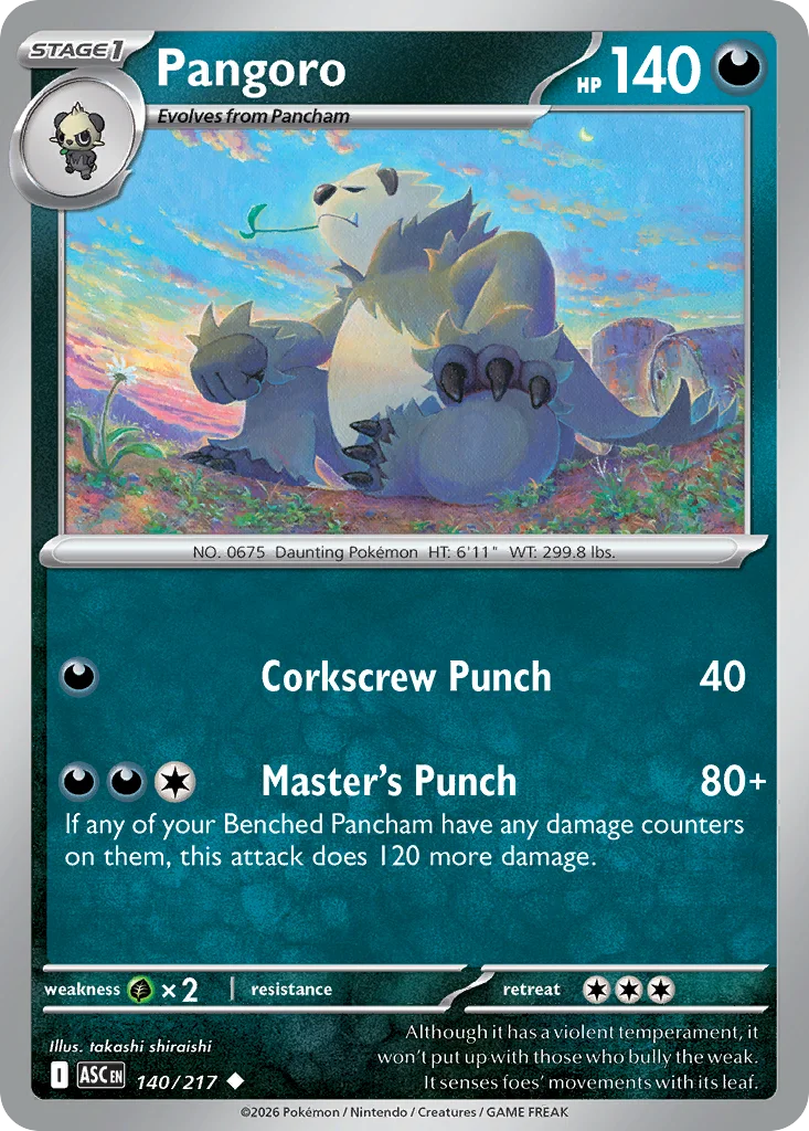 Pangoro Pokemon card from Ascended Heroes, card number 140