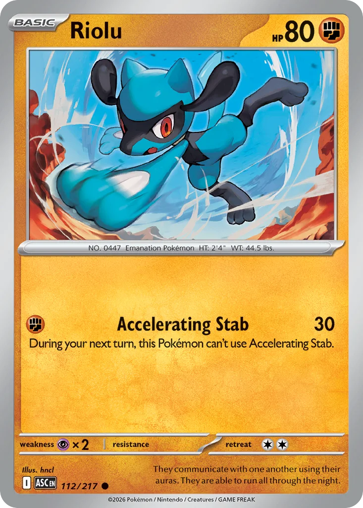 Riolu Pokemon card from Ascended Heroes, card number 112