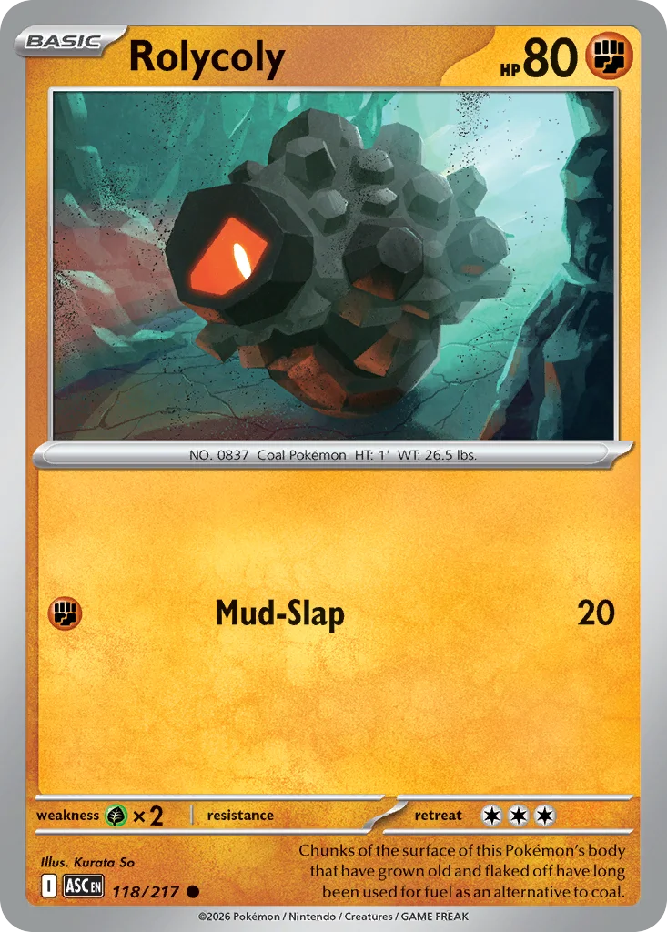 Rolycoly Pokemon card from Ascended Heroes, card number 118