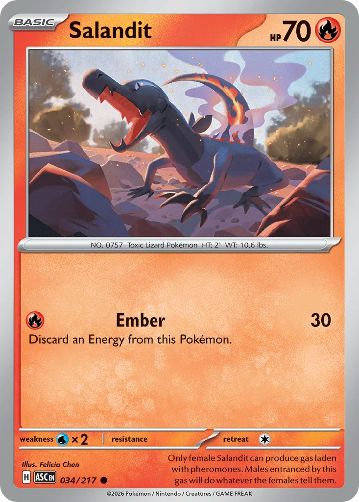 Salandit Pokemon card from Ascended Heroes, card number 34