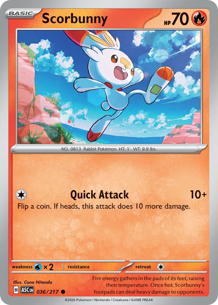 Scorbunny Pokemon card from Ascended Heroes, card number 36
