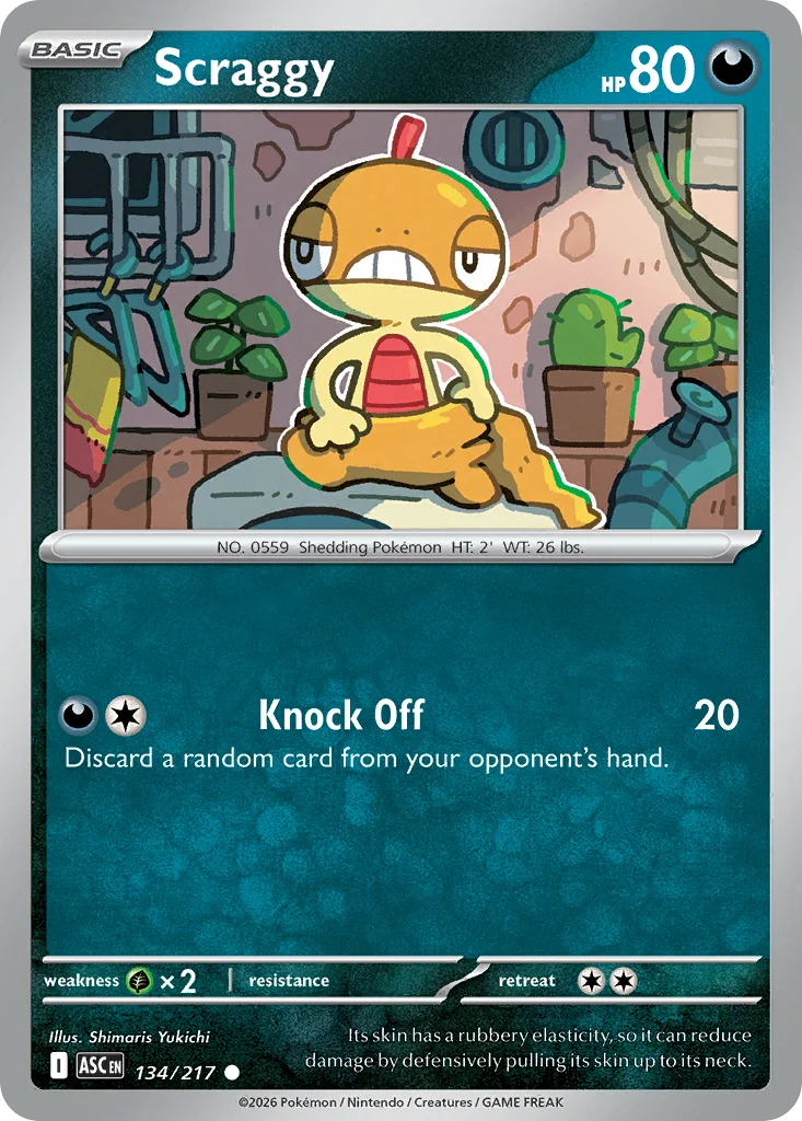 Scraggy Pokemon card from Ascended Heroes, card number 134