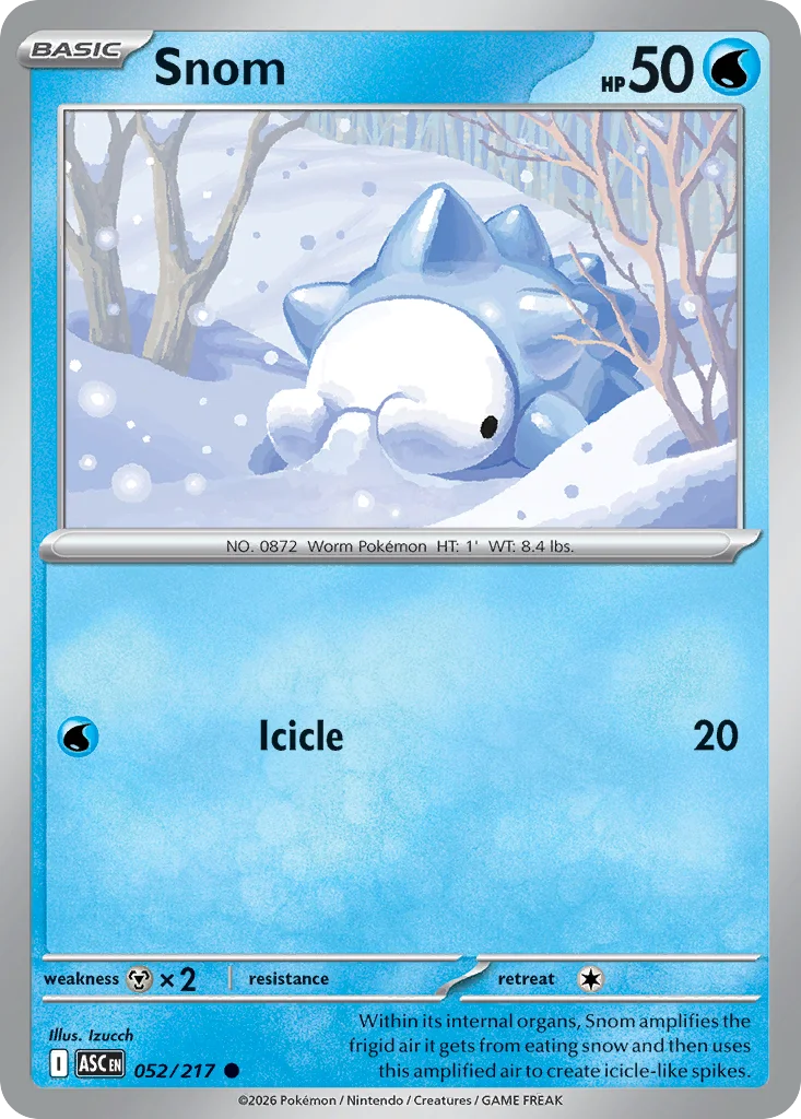 Snom Pokemon card from Ascended Heroes, card number 52