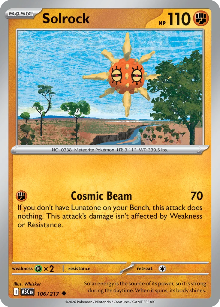 Solrock Pokemon card from Ascended Heroes, card number 106