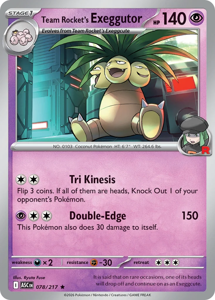 Team Rocket's Exeggutor Pokemon card from Ascended Heroes, card number 78