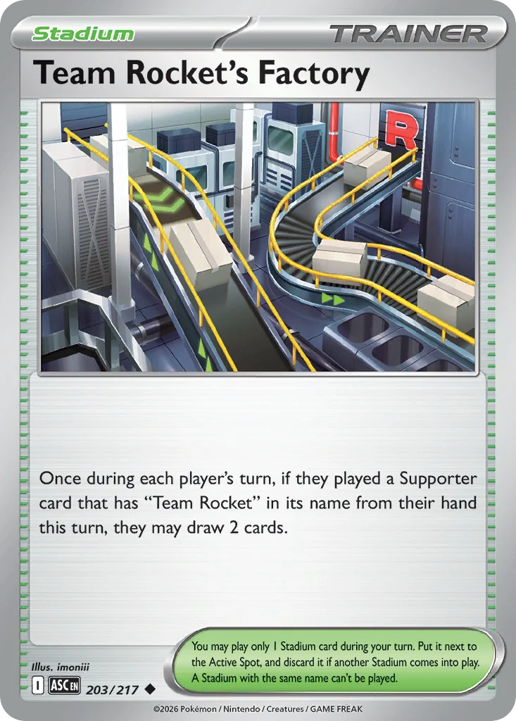 Team Rocket's Factory Pokemon card from Ascended Heroes, card number 203