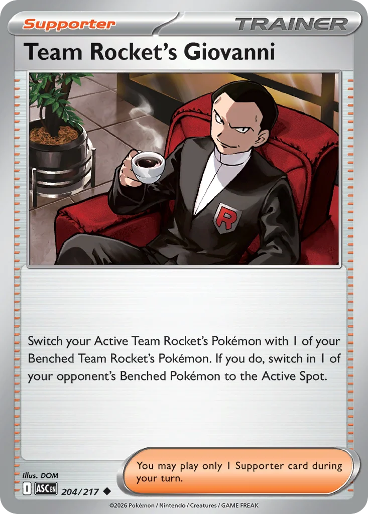 Team Rocket's Giovanni Pokemon card from Ascended Heroes, card number 204