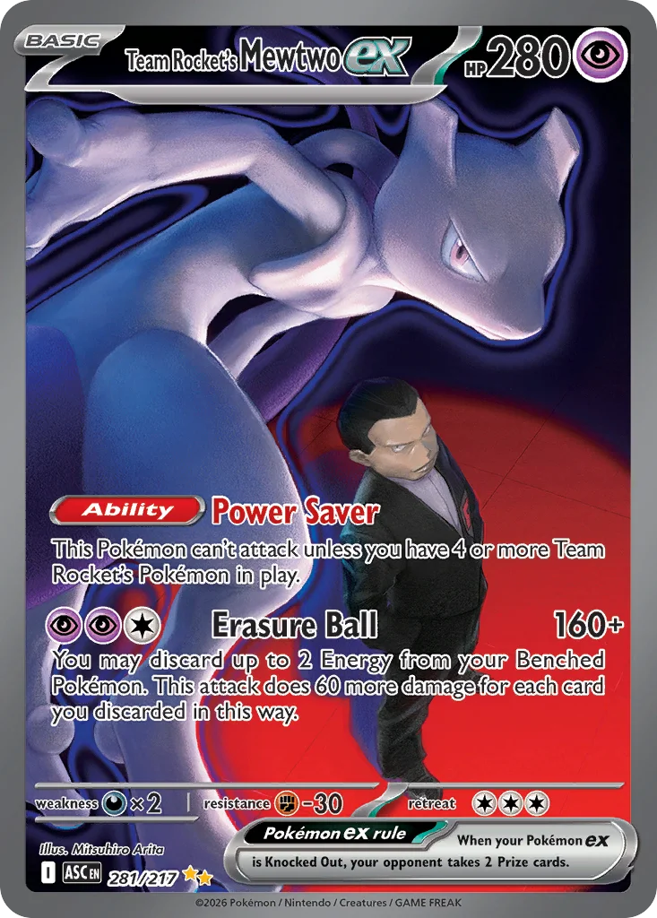 Team Rocket's Mewtwo ex Pokemon card from Ascended Heroes, card number 281