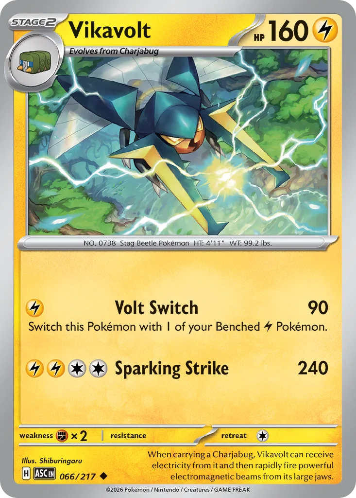 Vikavolt Pokemon card from Ascended Heroes, card number 66