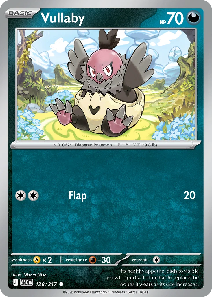 Vullaby Pokemon card from Ascended Heroes, card number 138
