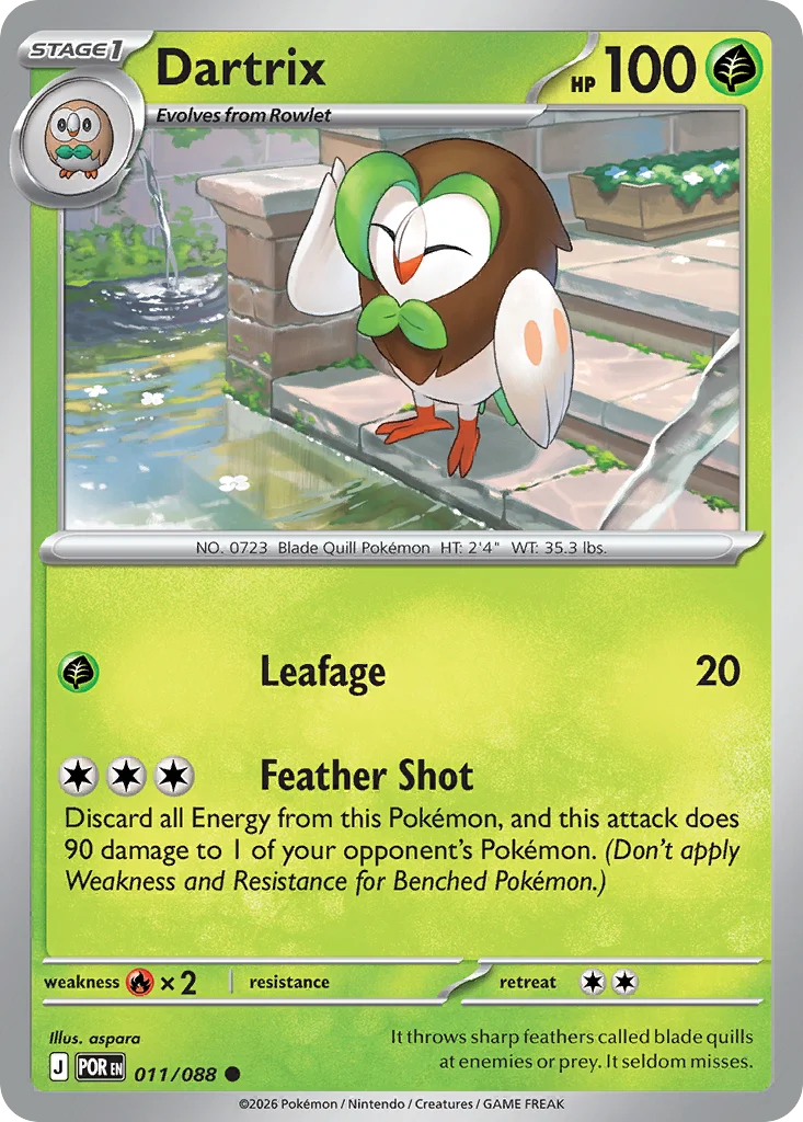 Dartrix Pokemon card from Perfect Order, card number 11