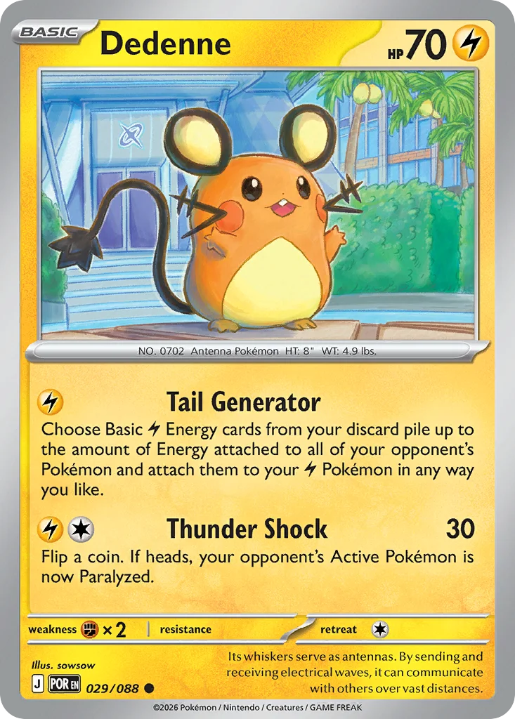 Dedenne Pokemon card from Perfect Order, card number 29