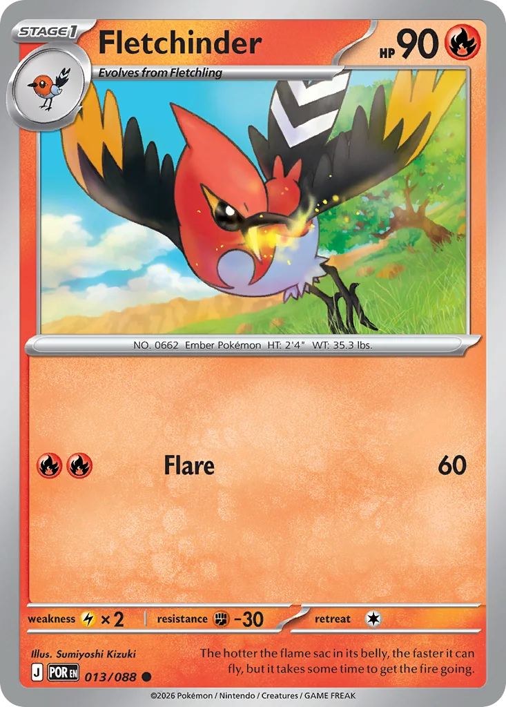 Fletchinder Pokemon card from Perfect Order, card number 13