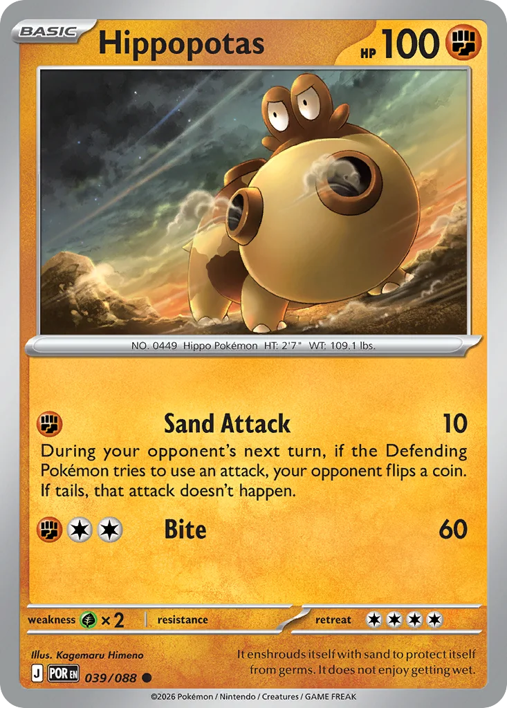 Hippopotas Pokemon card from Perfect Order, card number 39