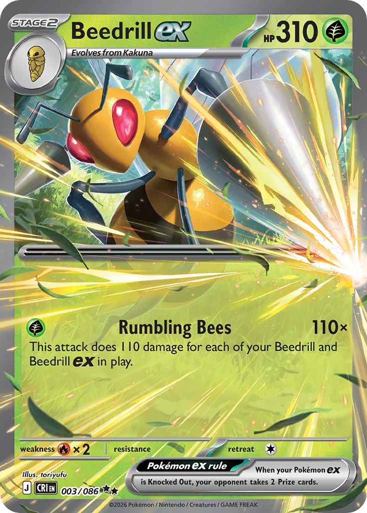 Beedrill ex Pokemon card from Chaos Rising, card number 3