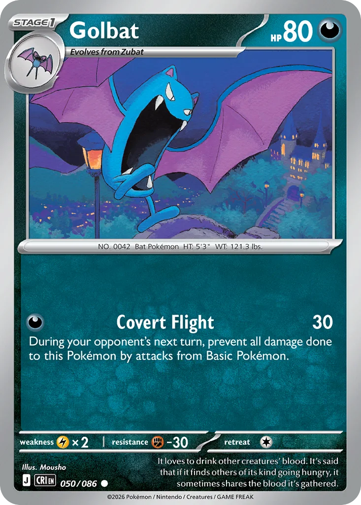 Golbat Pokemon card from Chaos Rising, card number 50