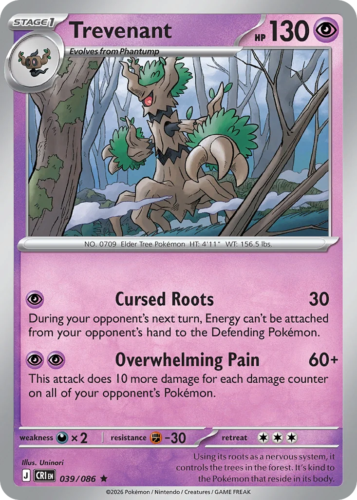 Trevenant Pokemon card from Chaos Rising, card number 39
