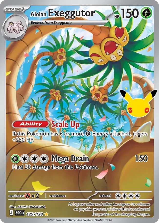 Alolan Exeggutor Pokemon card from 30th Celebration, card number 129