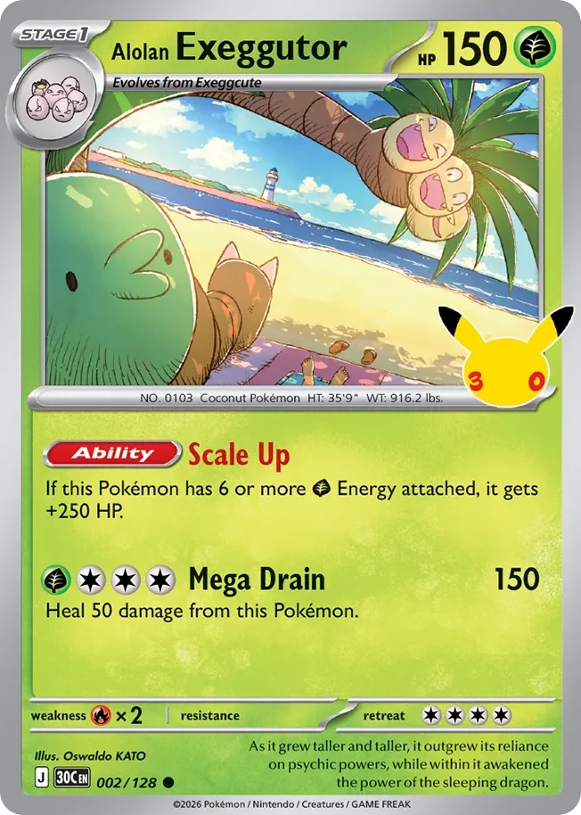 Alolan Exeggutor Pokemon card from 30th Celebration, card number 2